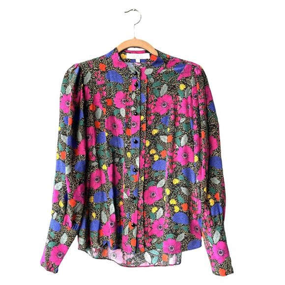 HUNTER BELL Women's Taylor Top Size S Multicolored Floral Vibrant Silk Blouse - Picture 3 of 5
